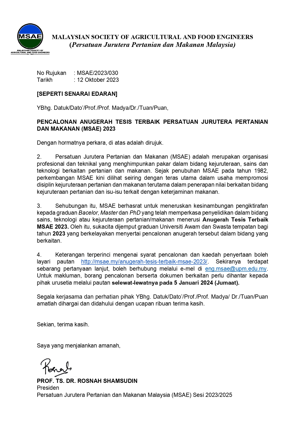 2023 SURAT JEMPUTAN ANUGERAH TESIS MSAE page 0001