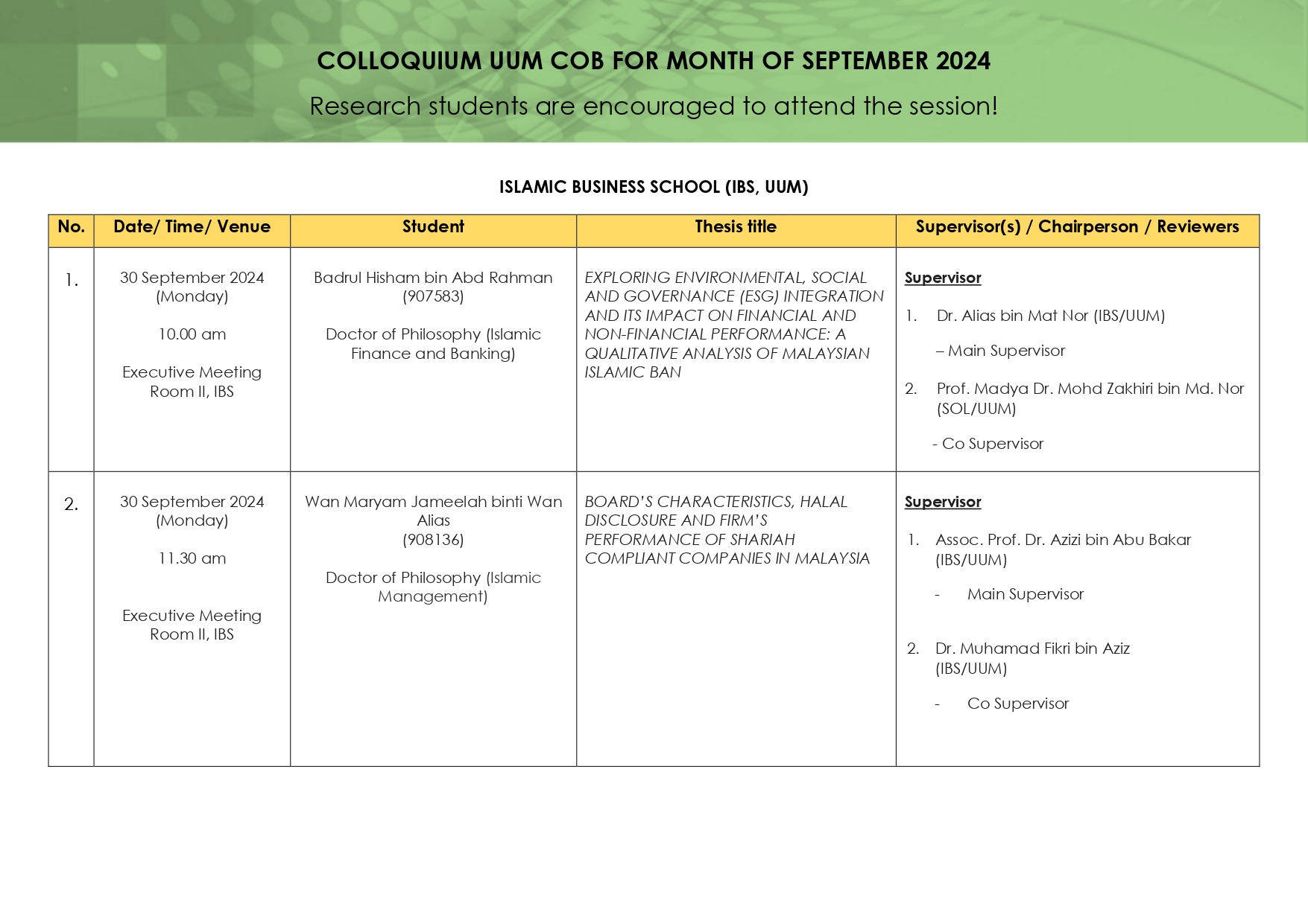 ISLAMIC BUSINESS SCHOOL COLLOQUIUM page 0001